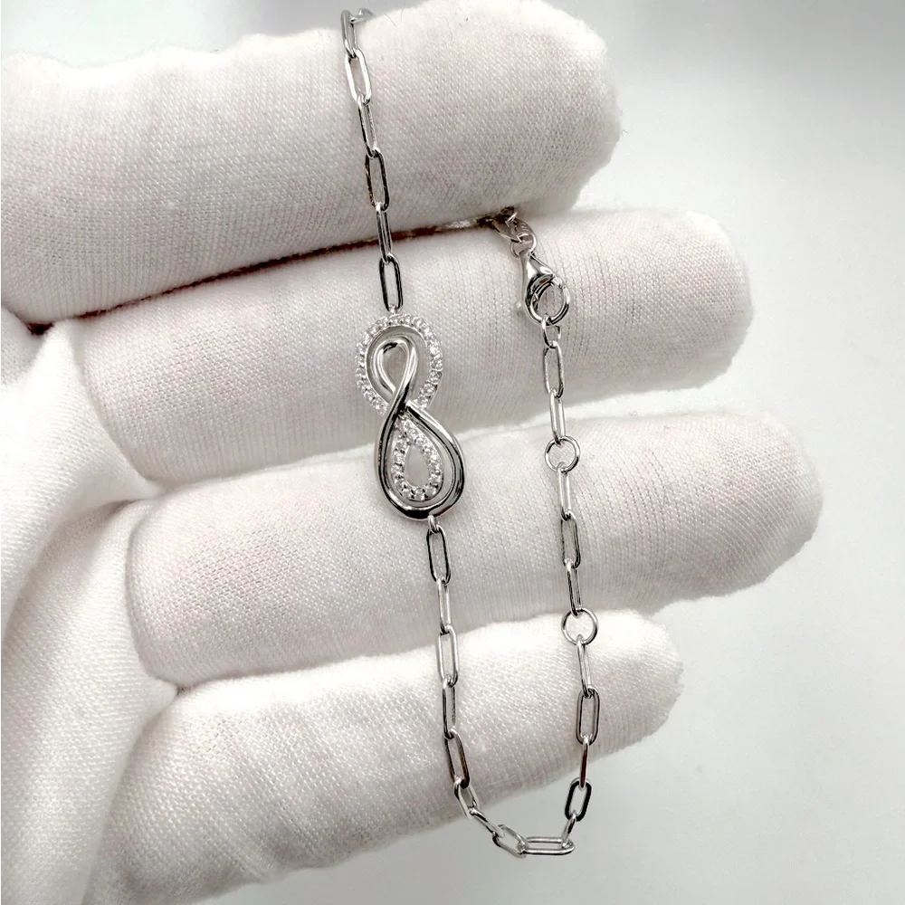 7” .925 Sterling Silver Infinity Style Cz Bracelet